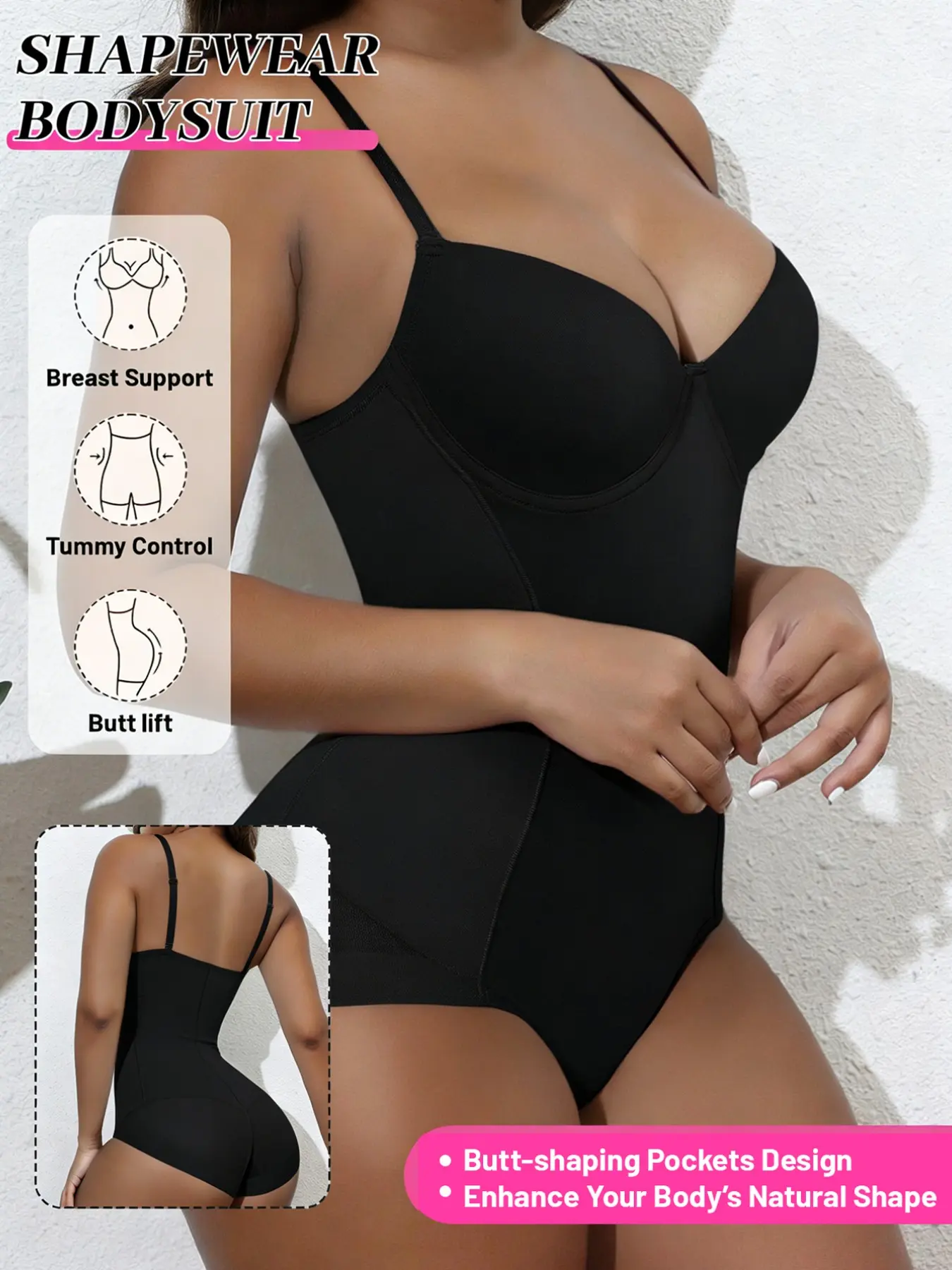 Women's Padded Body Shaper Jumpsuit, Lift Hip Waist Cincher, Chest Support, Peach Butt Design, Plus Size Slimming Bodysuit