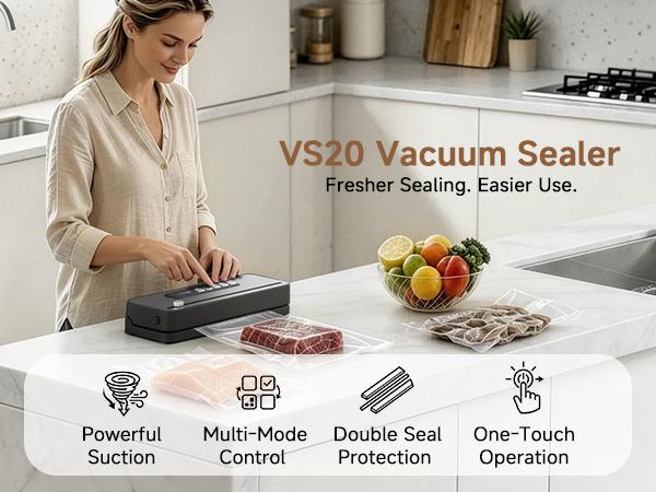 DREAME VS20 Automatic Vacuum Sealer Machine, -65kPa Suction, Guided Bag Placement, Reinforced Double Seal, 5 Modes with Cutter for Meat, Moist Foods, Sous Vide Meal Prep, Vacuum Sealing Machine,back to school,back to school haul