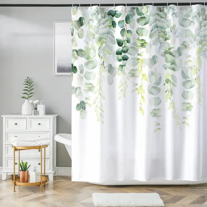 Bohemian Eucalyptus Pattern Botanical Decorative Shower Curtain, Bohemian Design, Perfect for Bathroom Decor, Bathroom Shower Equipment, Easy to Clean, Easy Care, Multiple Sizes Available, Variety of Sizes, Includes Shower Curtain Hooks