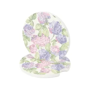 Hydrangea Floral Soapstone Car Coaster, Absorbent Stone Cup Holder Insert, Vintage Flower Auto Decor, Aesthetic Gift
