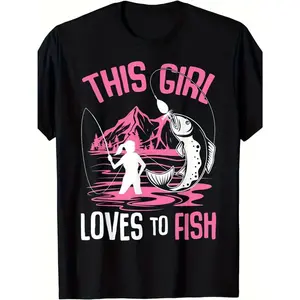 This Girl Loves to Fish Fishing Girls T-ShirtUnisex Mens&Mens 2026 Round Neck Regular Fit Couple T-Shirts