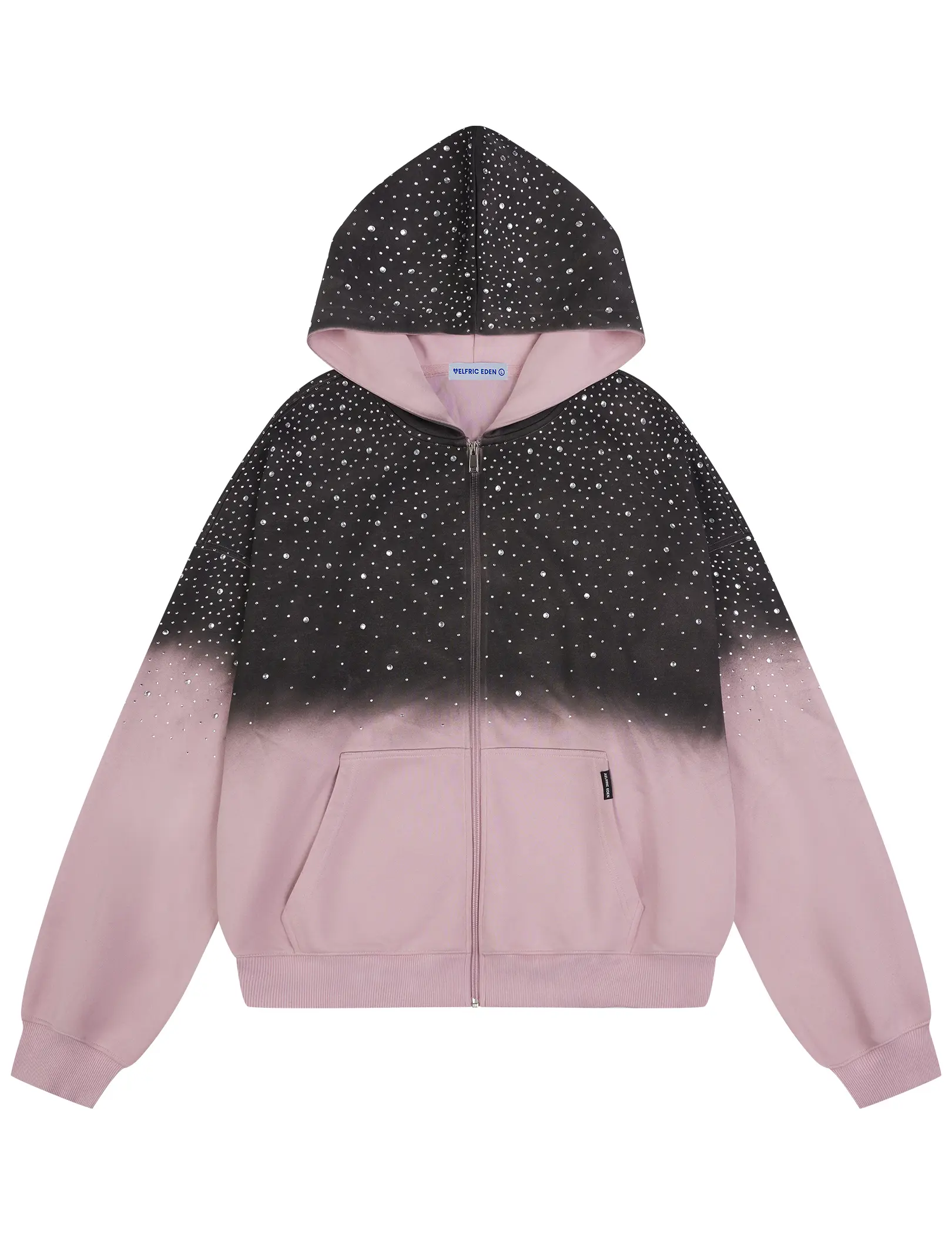 Aelfric Eden Rhinestone Gradient Zip Up Hoodie Sparkly Studded Oversized Fit Soft Blend Streetwear Y2K Hoodie Casual Unisex