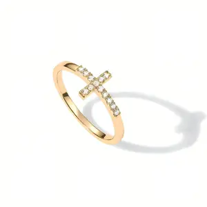 Cubic Zirconia 14K Gold Plated Cross Ring for Women, Eternity Promise Ring for Her, Infinity Religious Wedding Band, Perfect Gift for Women, Perfect Gift for Mother's Day / Birthday, SummerVibes