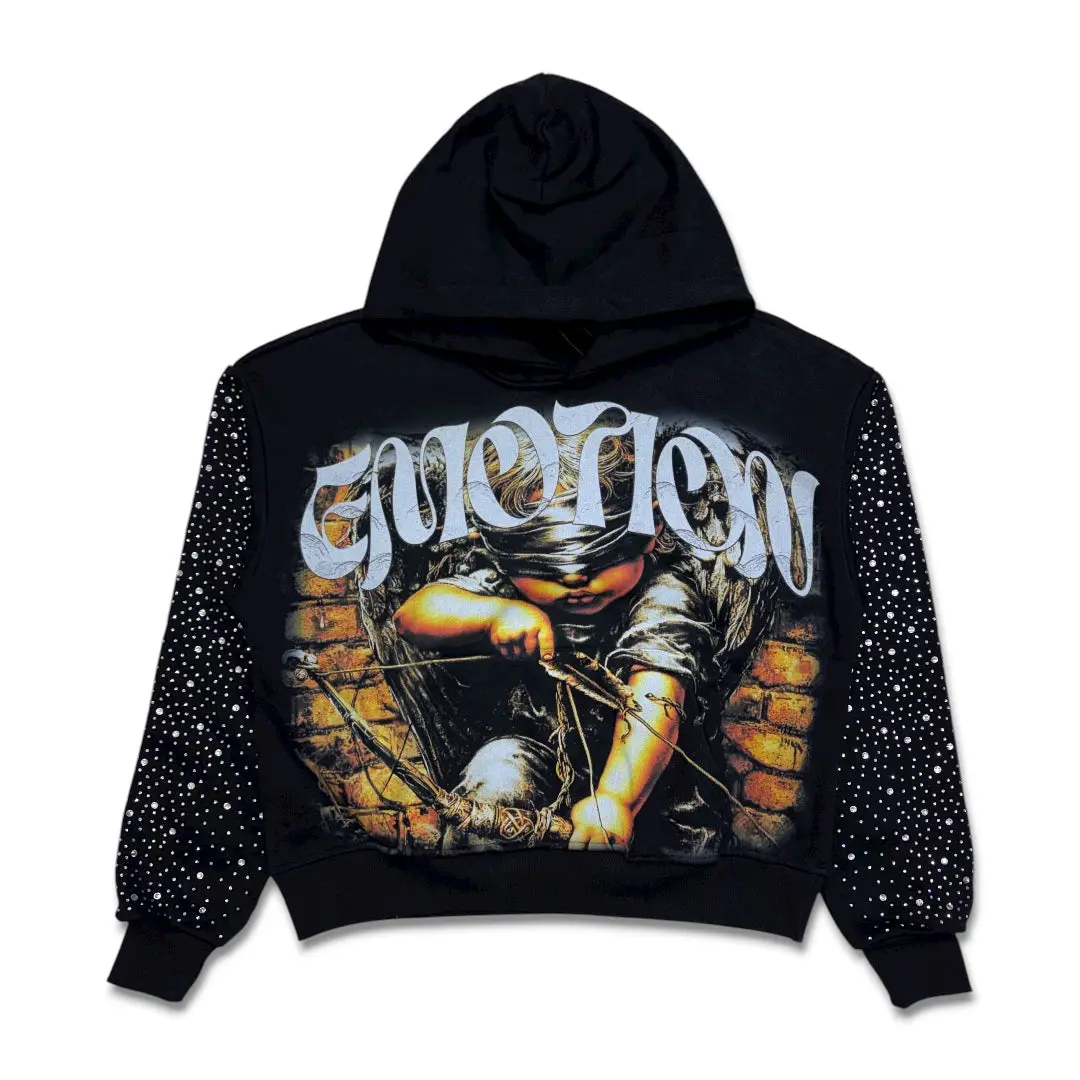Mixed Emotion - Archer Rhinestone Hoodie - Black