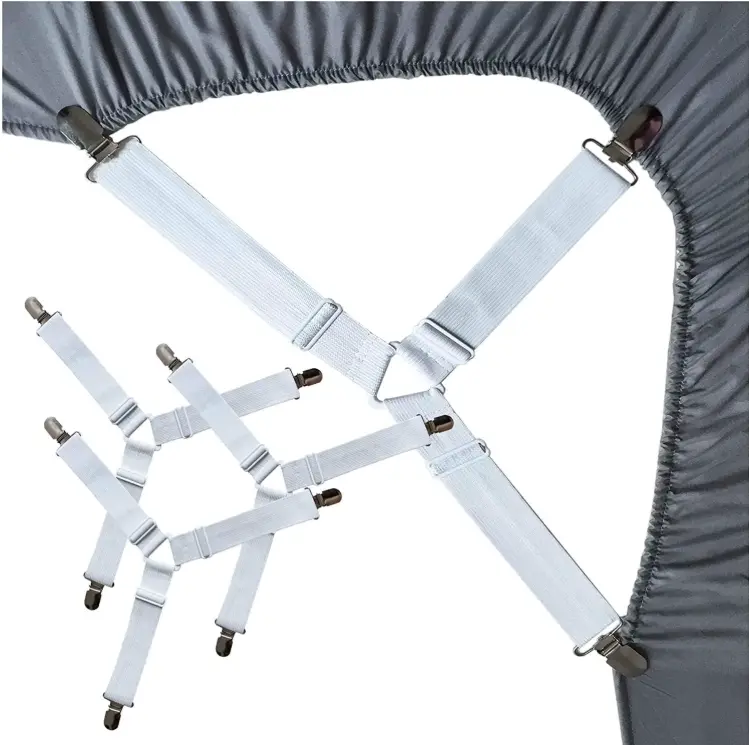 Functional Fitted Sheet Holder Straps - 4 Pack Simple Fastening Clips for Securing Bedsheets, White Fitted Straps