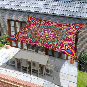 1 pcs digital print outdoor sunshade canopy, courtyard sunshade sail, European vintage mandala pattern, not easy to fade, high-quality polyester fabric, sturdy and durable, washable, suitable for outdoors, courtyards, camping, and beaches