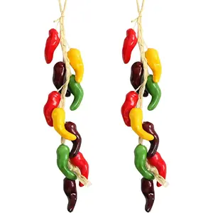 2Pcs Artificial Hanging Pepper String Fake Colorful Bell Peppers Simulation Vegetable Garland Ornaments for Home Kitchen Farmhouse Party Wall Decor Photography Props
