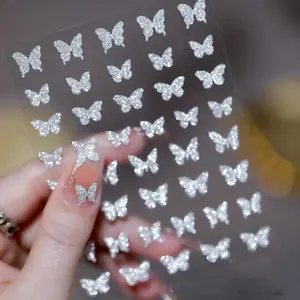 Glitter Mixed Style Pattern Butterflies Nail Art Sticker, 6 Sheets/set Shiny Nail Decal, DIY Nail Art Decoration for Women & Girls