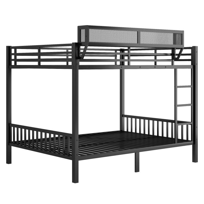 Queen Over Queen Bunk Bed with Storage Shelf and Ladder, Heavy-Duty Metal Loft Bed Frame, Noise Free, for Adults Teens,Black