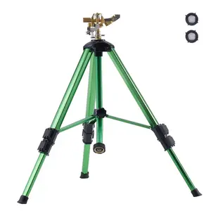 VEVOR Impact Sprinkler on Tripod Base, Heavy Duty Tripod Sprinklers with Brass Head 3/4 Connector, 360 Degree Large Area Coverage Irrigation Sprinkler, Adjustable Heights Sprinkler for Yard Green