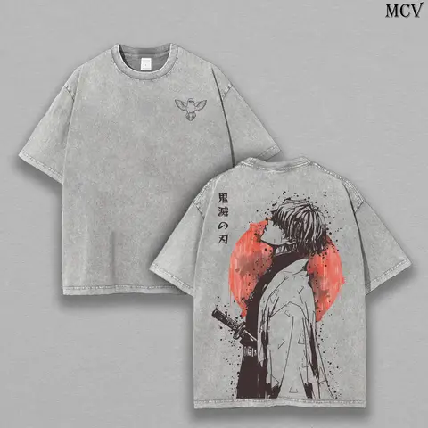 Retro Vintage Limited Zenitsu Agatsuma Demon Slayer Anime Double Printed Washed Tee Unisex Oversize Anime Manga Washed Lightweight Cotton T-Shirt Gift For Anime Fan Casual Style Apparel Oversized