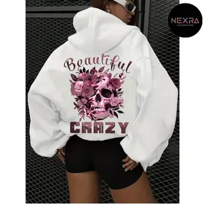 Floral Skull Graphic Hoodie Casual Street Style Fleece Fabric Pullover Hooded Sweatshirt Tops Trendy for Women for Men