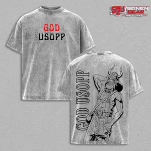 Usopp Elbaf Brave Warrior of the Sea Vintage Washed Oversized T-Shirt, One Piece Anime Graphic Tee, Trendy Streetwear Men’s T Shirts Summer Clothes Gifts for Him