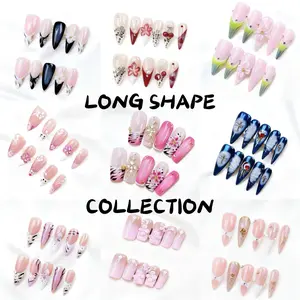 Long shape collection| acrylic press-on| fake nails| Handmade| high quality Press on nails 10 pcs| reusable nails| nail art| nail charm| Handmade pressons