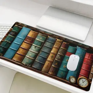 Vintage Books Pattern Mouse Pad, Large Mouse Pad with Non-Slip Rubber Base, Stitched Edge Desk Pad for Laptop Desktop, Office Desk Accessories