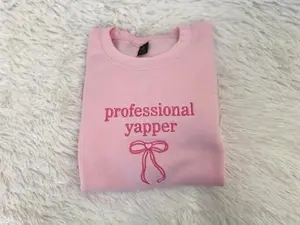 Coquette Custom Embroidered | Professional Yapper Sweatshirt | Pink Embroidery