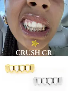 CRUSH CR 18K Gold Plated Open Face Half Grillz, Hollow-Out Design in Gold and Silver Options, Perfect for Hip Hop Concerts, Club Nights and Edgy Streetwear Fits, Ideal for Rappers and Trendsetters Looking for a Bold yet Breathable Dental Accessory