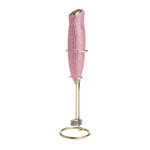 Paris Hilton Electric Milk Frother, Handheld Mixer with Rhinestone Handle, Battery Operated for Lattes, Matcha & More