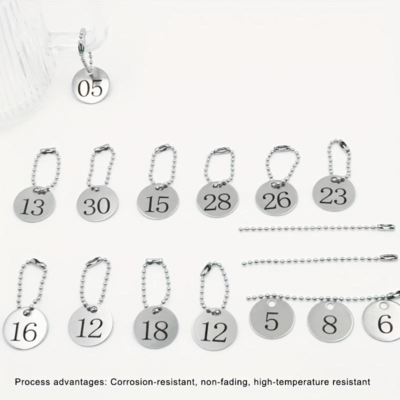 Coated Metal Laser-Engraved Number Tags Set Pack (1-100 Pcs, 24mm) with Hanging Holes, Pet Collar Identification Practical Tool, Warehouse Goods Marking