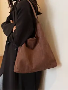 2025 Autumn New Chic Vintage Suede Tote Bag for Women Large Capacity Office Shoulder Bag Casual Office Handbag