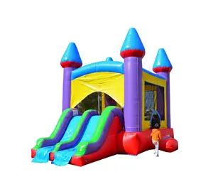Jelly Bean Castle 17.5' x 13.5' Jump House with Dual Lane Slide Combo