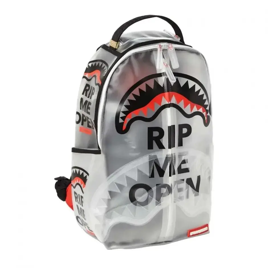 Sprayground Rip Me Open Clear Backpacks, Multiple Colors Available, Transparent Mesh Splicing Stadium Gym Travel Personal Item Bookbag for Boys