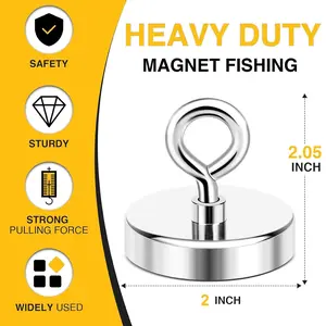 Magnet 2 Inches 350 Lbs Strong Magnets Fishing Nail Removal Tool Pickup Super Heavy Duty Security Large Tags Neodymium Big Remover Powerful Strongest Clothes Magnetic High Power (50mm)