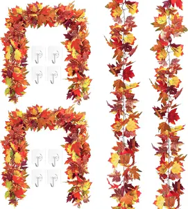6 Pack Artificial Fall Maple Garland 35.4FT with 12 Hooks Autumn Thanksgiving Wedding Fireplace Mantle Home Decor