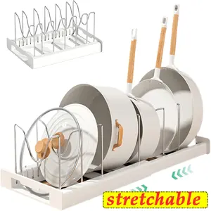 Stretchable Expandable Pot and Pan Organizer Rack for Cabinet Pot Lid Organizer Holder for Kitchen Cabinet Organizer and Storage White Home Gym Equipment Home Exercise Equipment