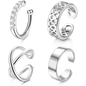 Sanfenly 4Pcs 925 Sterling Silver Ear Cuff Earrings for Women Men CZ No Piercing Ear Cuffs Clip On Earrings Ear Wrap Earrings Fake Earrings Helix Cartilage Earring