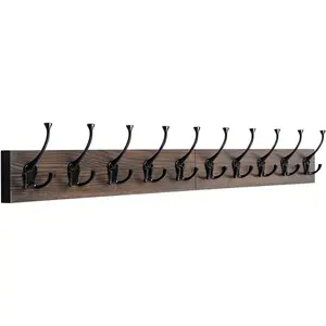 Wall Mounted Coat Rack with 10 Decorative Hooks, 34'' Long, Old Wood Color, Rustic Coat Hooks Rail for Entryway Living Room for Coat Scarf Bag Towel Hat