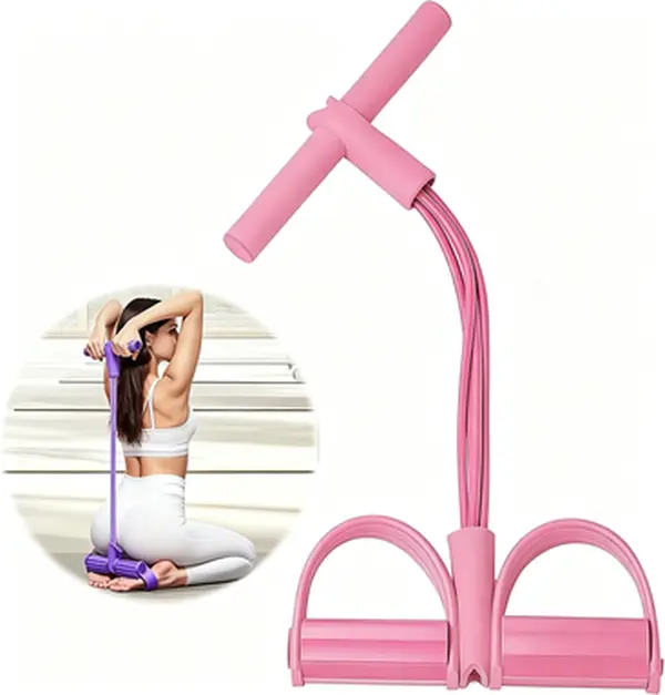 Fitness Resistance Bands 4 Tube Pedal Ankle Puller - Multifunction Tension Rope for Abdomen Waist Arm Leg Stretching, Sit-Up Assistance Elastic Strength Bands with Handles