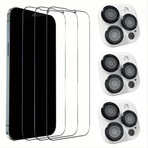 Tempered Glass Film Set, 3 Counts Phone Lens Protector & 3 Counts Screen Protector, Anti-fingerprint & Anti-dust Protective Film for iPhone 15 14 13