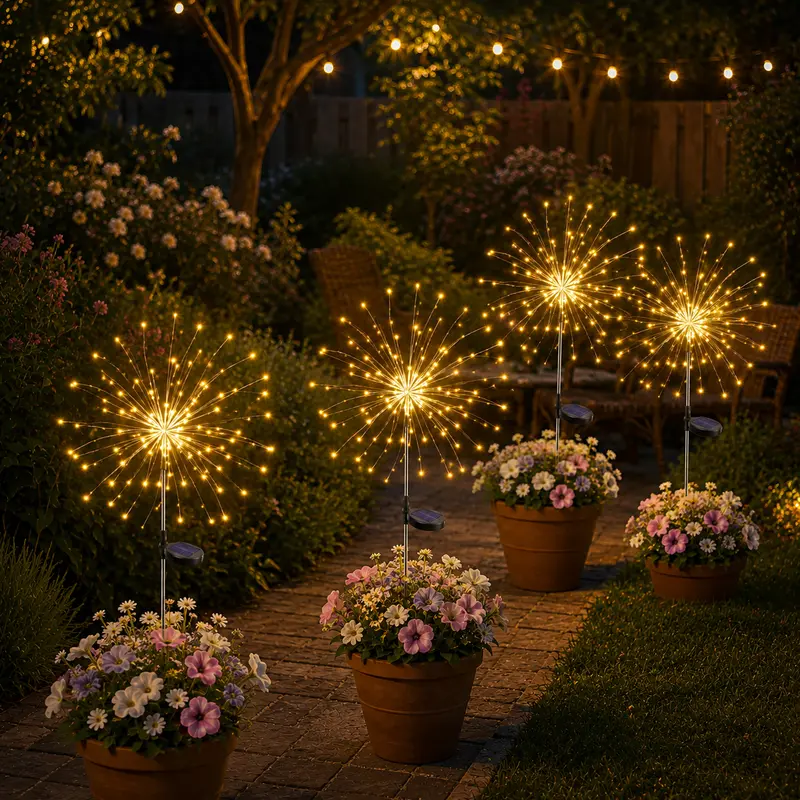 Outdoor Solar Firework Lights, 4 or 8 Pack Waterproof Garden Stake Lights, Automatic Dusk-to-Dawn Glow, 480 or 960 LEDs Total for Yard, Patio, Pathway, Walkway & Landscape Decor