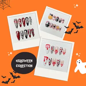 Halloween Handmade Press on Nails Collection with Nail Tool Kit & Jelly Stickers Reusable Durable for Quick Stylish Changes