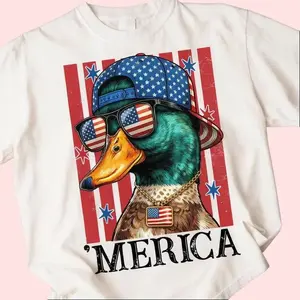 Retro 4th of July Mallard Duck Boy Youth & Adult Tshirt, Funny Patriotic Merica Duck Shirt Design, USA Red White Blue Sublimation Gift