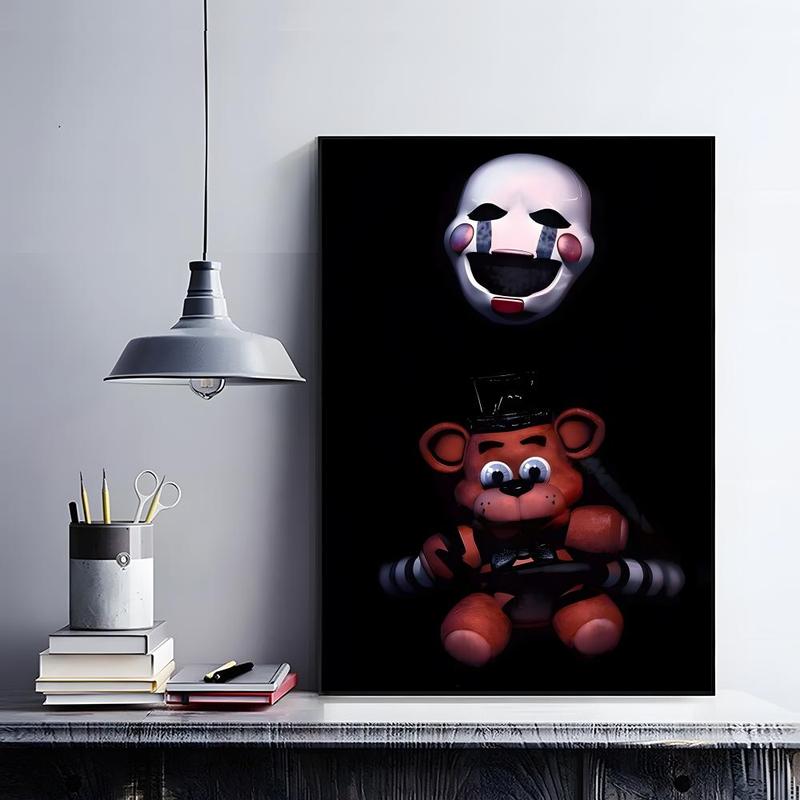 Iconic Horror Survival Game Franchise F-Five Nights at Freddy's Poster HD self-adhesive fade-proof waterproof wrinkle-resistant poster stickers Wall Art suitable for living room bedroom dormitory cafe bar background decoration wallpaper and gifts