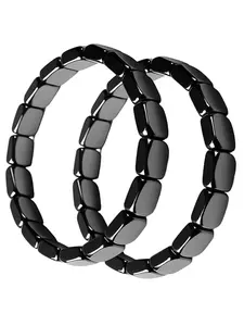 Natural Pure Black Hematite Bracelet, Hematite Bracelet Men, Natural Stone Beaded, Lucky Bracelet, Valentines Day Gift, Bracelets gift for Boyfriend or Husband, Stretch Bracelet 2PCS, Stackable Bracelets