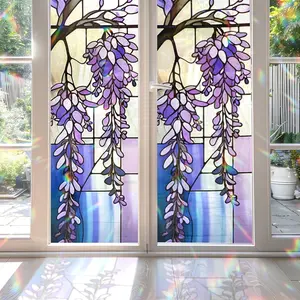 Window Film Wisteria 17.7 x 39.4 in for Glass Door Anti UV Privacy Use Decor Decorative Christmas Colorful Light Removable Stickers Floral Mushroom Forest