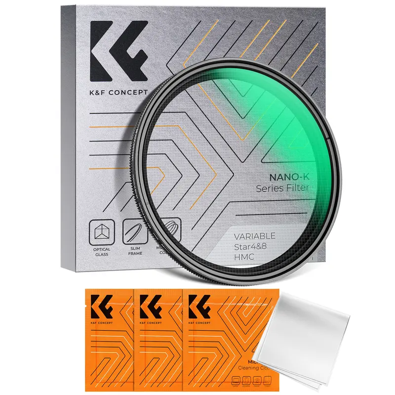 【K&F CONCEPT】 Variable Star Filter Cross Screen Starburst Filter 4, 8 Points -18 Layer Coating Ultra Slim Optical Glas Camera Lens Filter with 3 Cleaning Cloth, Adjustable, Alloy, Personalized, Durable