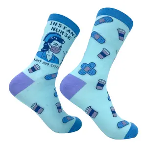 Women's Instant Nurse Just Add Coffee Socks Funny Nursing Caffeine Lovers Footwear Funny Graphic Socks Comfortable Fitted Spandex Cotton