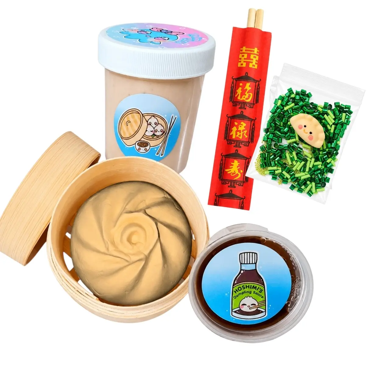 Dim Sum Slime Kit – DIY Glossy Dumpling Slime with Sauce Slime, Chopsticks & Toppings Dim Sum Slime Kit – DIY Glossy Dumpling Slime with Sauce Slime, Chopsticks & Toppings