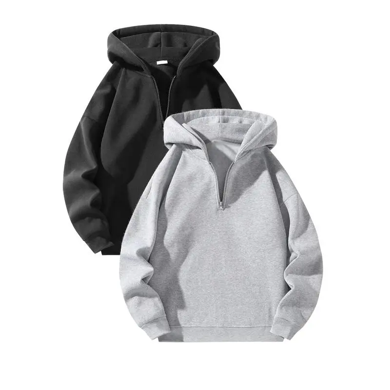 Men's Plain Half Zip Up Thermal Lined Hoodie, Summer Outfits 2024 Sets, Regular Fit Casual Cozy Fashion Warm Drop Shoulder Long Sleeve Sweatshirt for Fall & Winter, Men's Clothes for Daily Wear, Fall Clothes Poser Hoodie