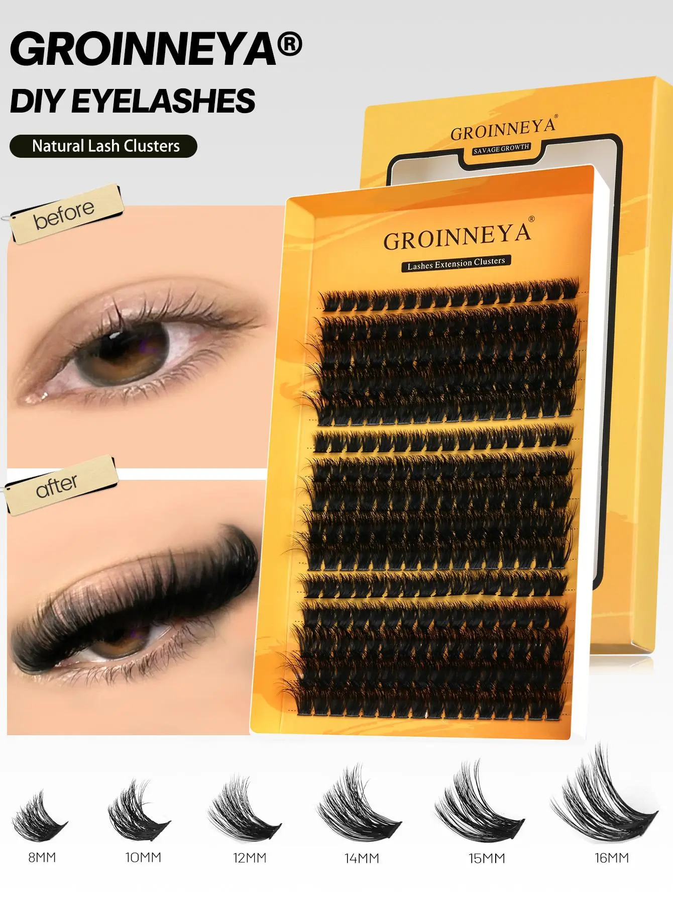 GROINNEYA DIY Eyelashes Cluster Lashes Lash Extension Natural Soft 100% Handmade Mink Lashes Reusable Makeup 2026 New