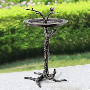 212 MAIN Outdoor Bird Bath & Sundial Bird Supplies Accessory, 26.50x16x16 in, Twig Branch Design, Verdigris Top, for Outdoor Use