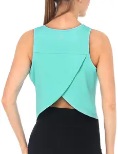 Cathie Moochie Cropped Yoga Tank Tops Open Back Sleeveless (Large Turquoise Green)