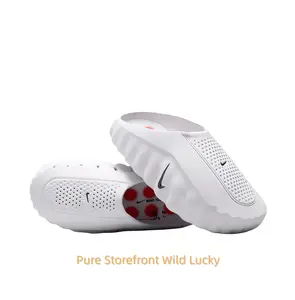 White Mule Slides, Red Cushioning Massage Outsole, Perforated Upper, Pre-Game Recovery Tech Slides