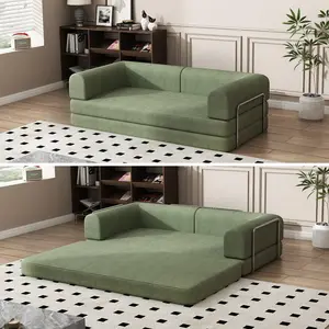 79 Inch 5 in 1 Convertible Sleeper Sofa Bed No Assembly Corduroy Modular Futon Couch with Fixed Metal Armrests Compressed in a Box Pet Friendly Sofa for Living Room Apartment