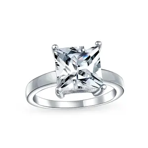 Classic 3CT Princess Cut Solitaire Engagement Ring in Sterling Silver