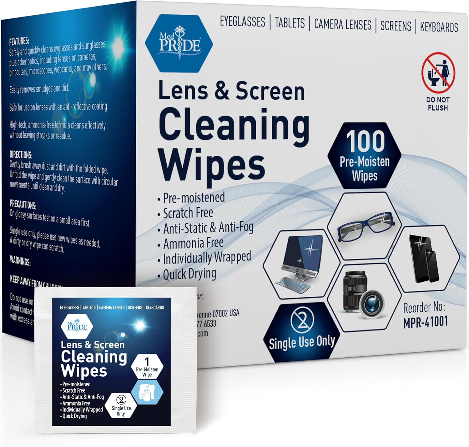 100 Pack Anti-Fog Lens Cleaning Wipes, Pre-Moistened Eyeglass Wipes for Glasses, Screens, Car Mirrors